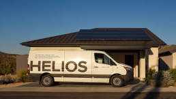Helios solar installation on a modern California home with branded installer van